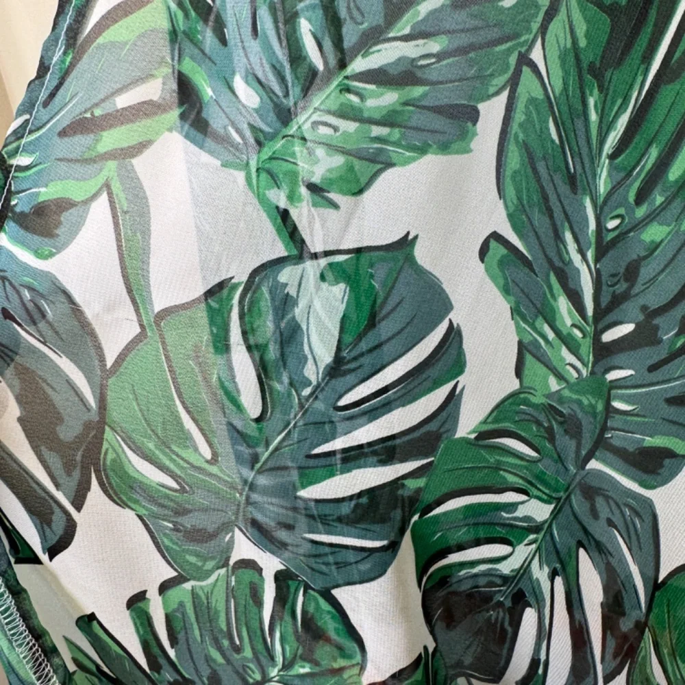 Monstera Palm Print Tropical Botanical Pattern Tassel Sheer Open Front Kimono